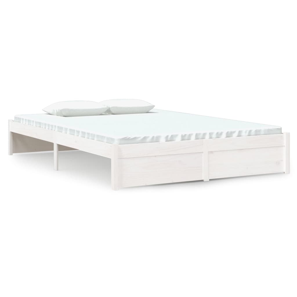 vidaXL Cadru de pat dublu, alb, 135x190 cm, lemn masiv