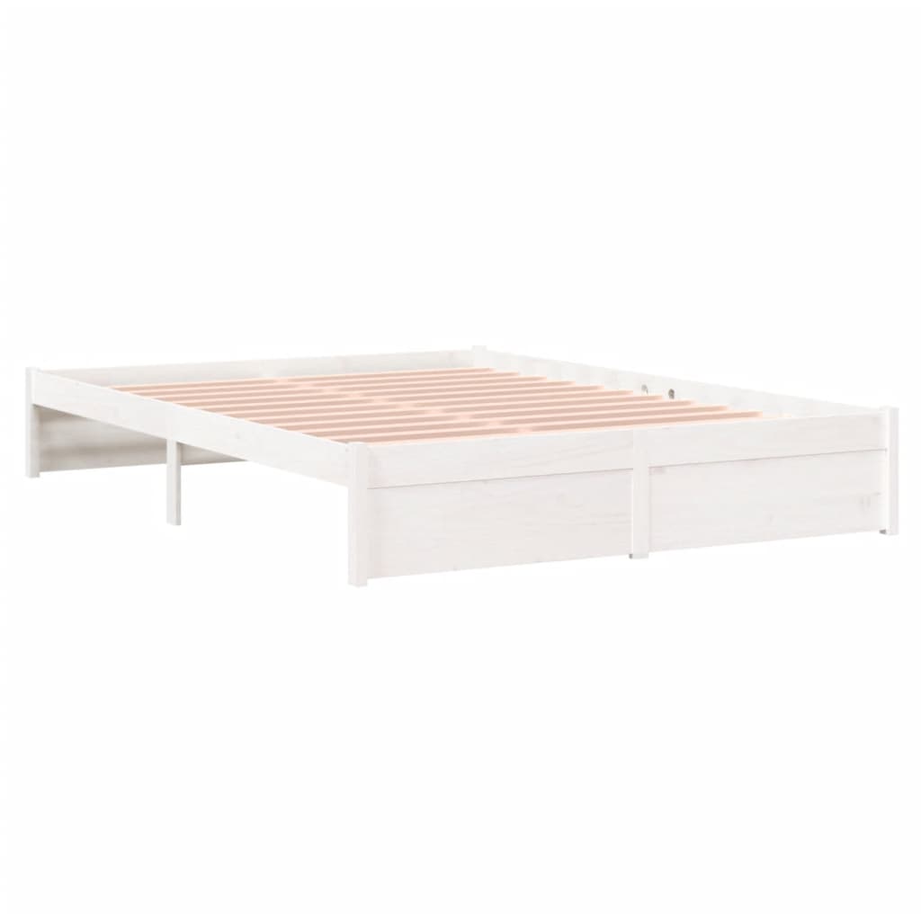 vidaXL Cadru de pat dublu, alb, 135x190 cm, lemn masiv