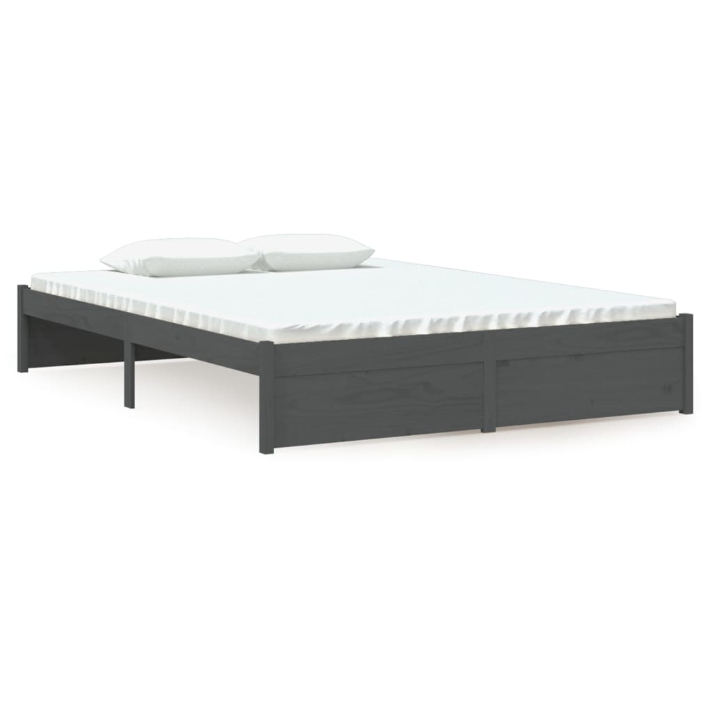 vidaXL Cadru de pat dublu, gri, 135x190 cm, lemn masiv