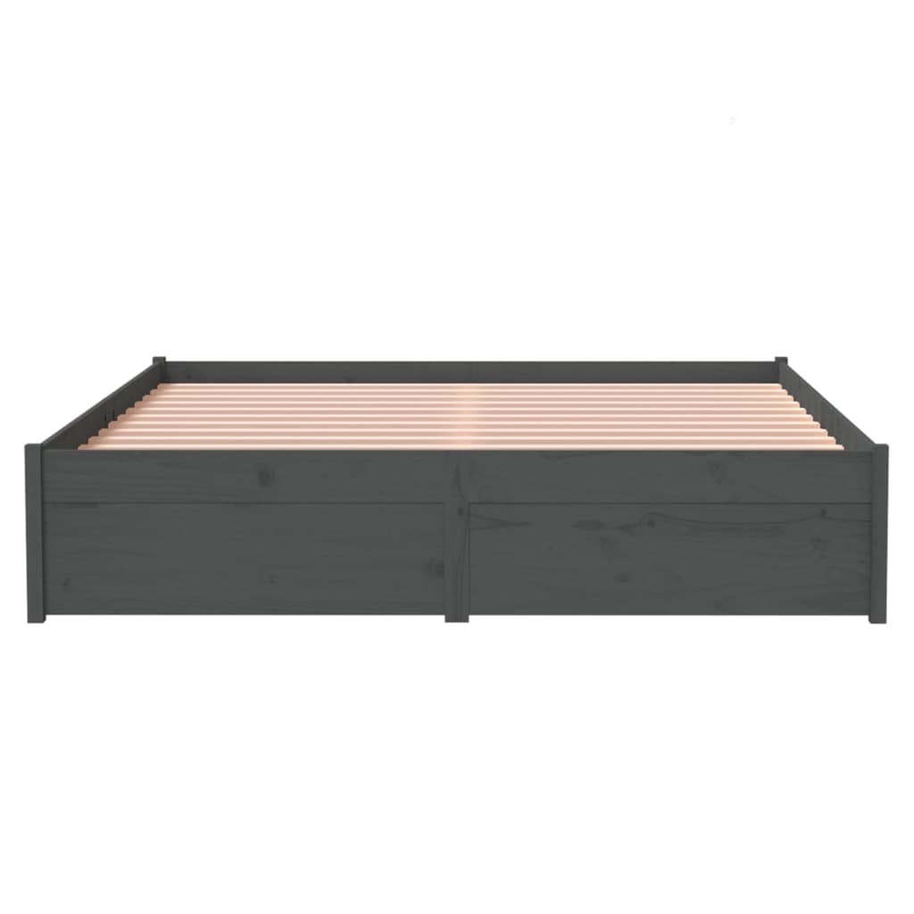 vidaXL Cadru de pat dublu, gri, 135x190 cm, lemn masiv