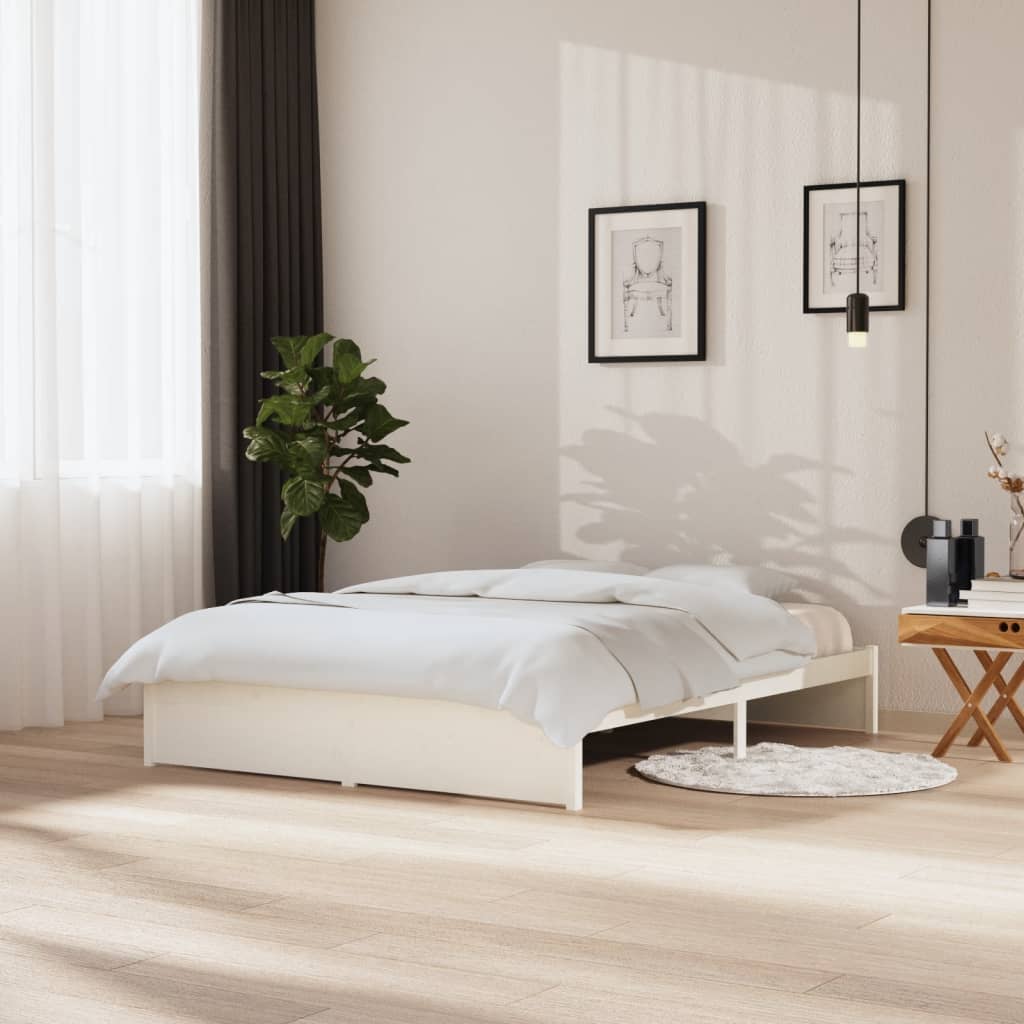 vidaXL Cadru de pat King Size, alb, 150x200 cm, lemn masiv vidaXL Cadru de pat King Size, alb, 150x200 cm, lemn masiv