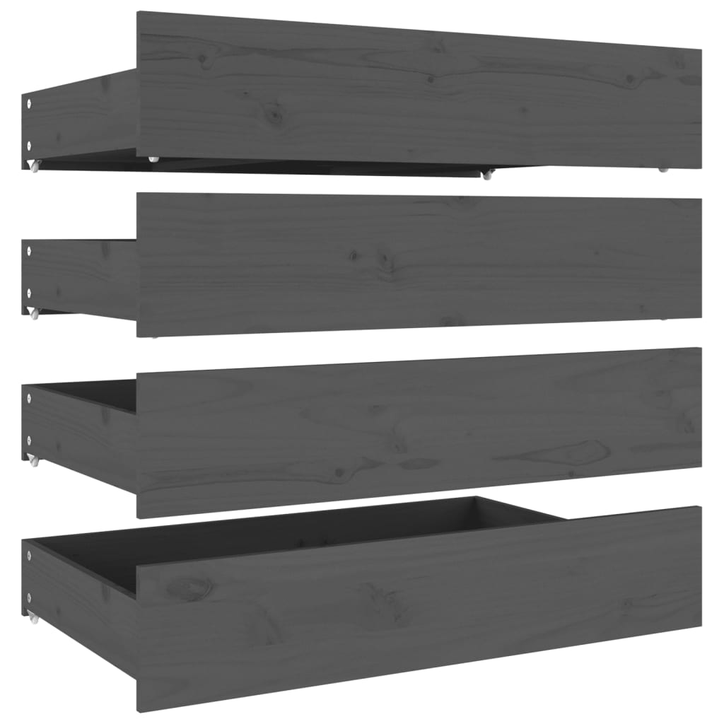 vidaXL Sertare pentru pat, 4 buc., gri, lemn masiv de pin vidaXL Sertare pentru pat, 4 buc., gri, lemn masiv de pin