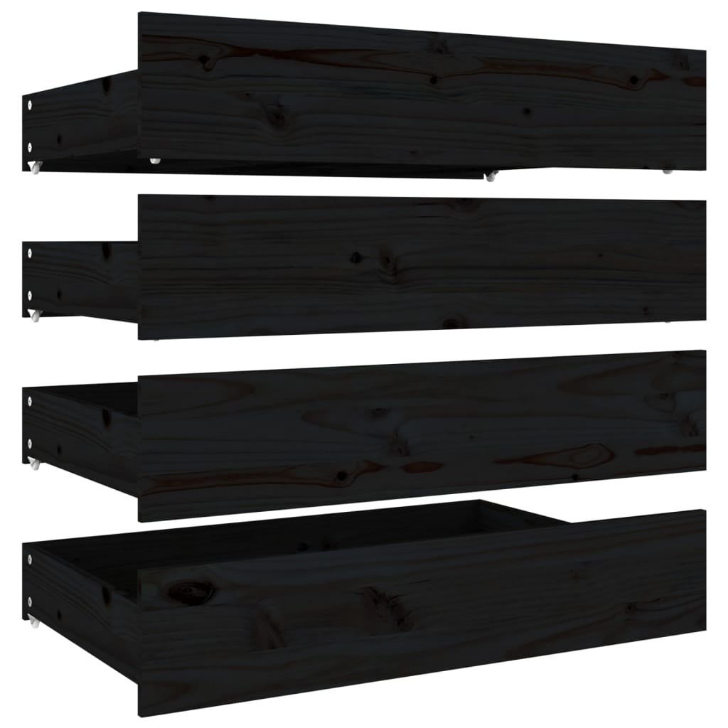 vidaXL Sertare pentru pat, 4 buc., negru, lemn masiv de pin vidaXL Sertare pentru pat, 4 buc., negru, lemn masiv de pin