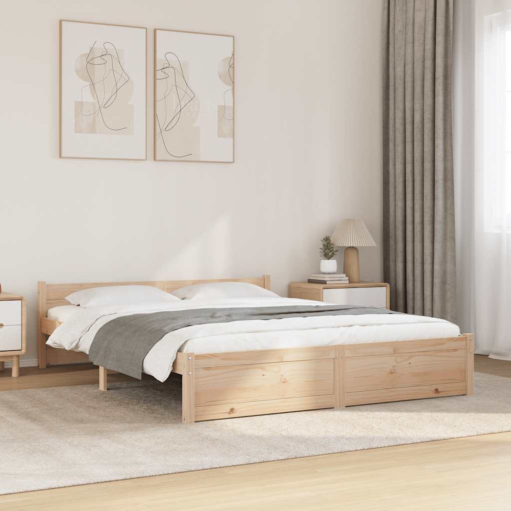 vidaXL Cadru de pat dublu, 135x190 cm, lemn masiv