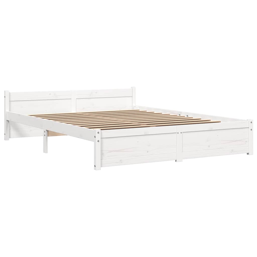 vidaXL Cadru de pat dublu, alb, 135x190 cm, lemn masiv