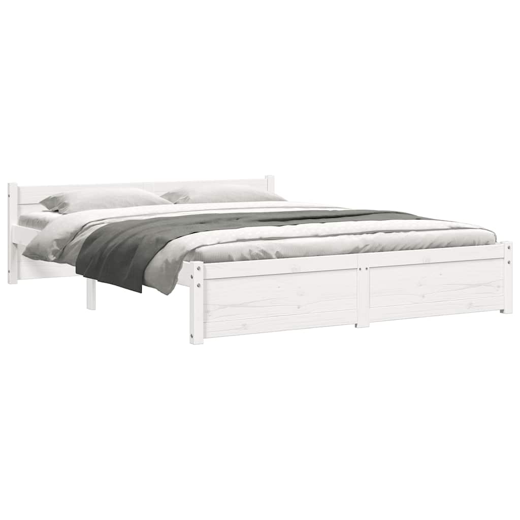 vidaXL Cadru de pat dublu, alb, 135x190 cm, lemn masiv