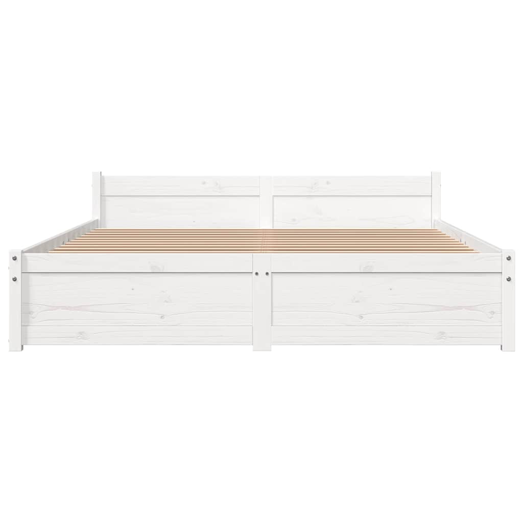 vidaXL Cadru de pat dublu, alb, 135x190 cm, lemn masiv