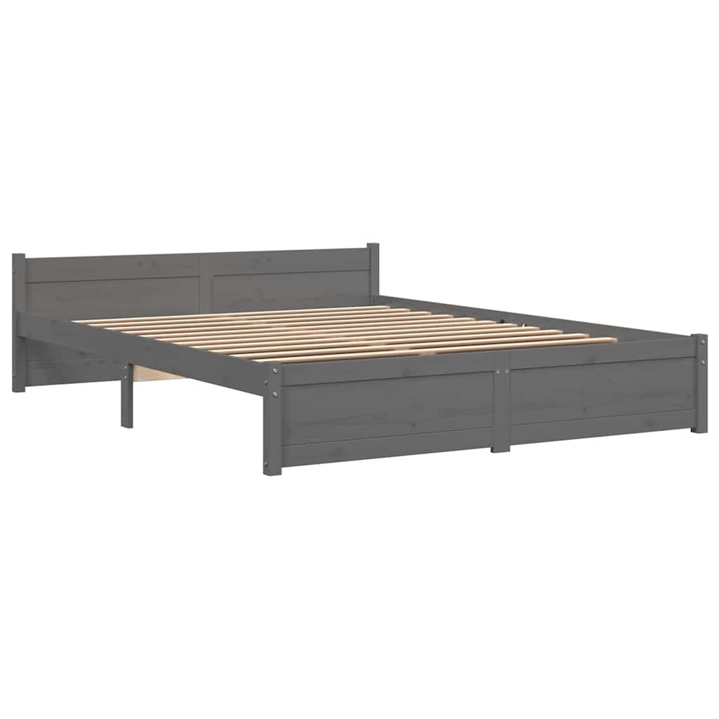 vidaXL Cadru de pat dublu, gri, 135x190 cm, lemn masiv