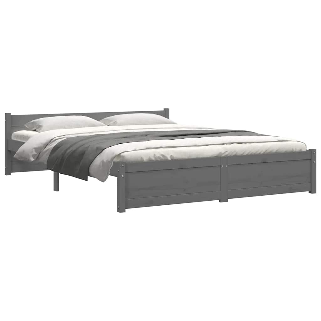 vidaXL Cadru de pat dublu, gri, 135x190 cm, lemn masiv