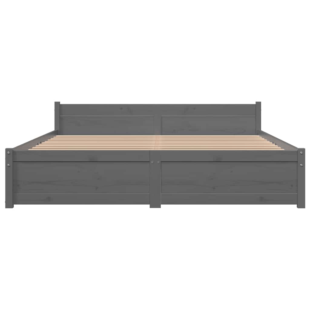 vidaXL Cadru de pat dublu, gri, 135x190 cm, lemn masiv
