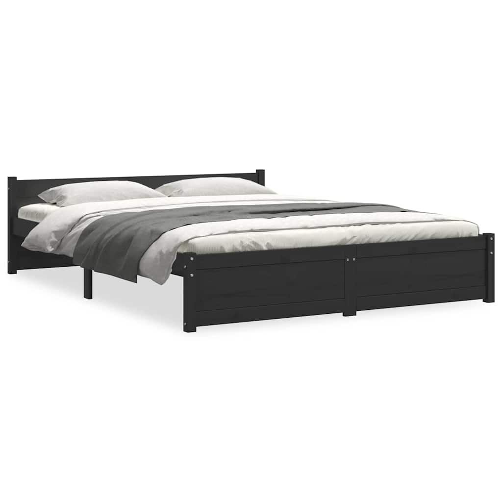 vidaXL Cadru de pat dublu, negru, 135x190 cm, lemn masiv vidaXL Cadru de pat dublu, negru, 135x190 cm, lemn masiv