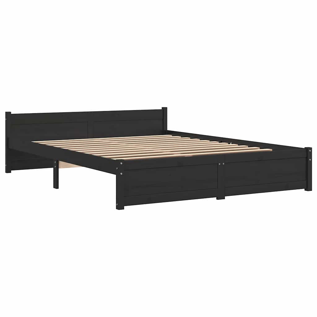 vidaXL Cadru de pat dublu, negru, 135x190 cm, lemn masiv vidaXL Cadru de pat dublu, negru, 135x190 cm, lemn masiv