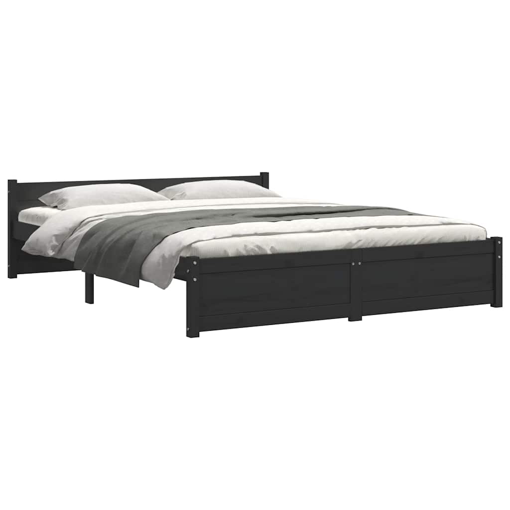 vidaXL Cadru de pat dublu, negru, 135x190 cm, lemn masiv vidaXL Cadru de pat dublu, negru, 135x190 cm, lemn masiv