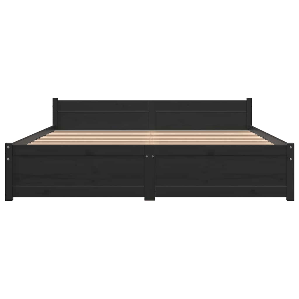 vidaXL Cadru de pat dublu, negru, 135x190 cm, lemn masiv vidaXL Cadru de pat dublu, negru, 135x190 cm, lemn masiv