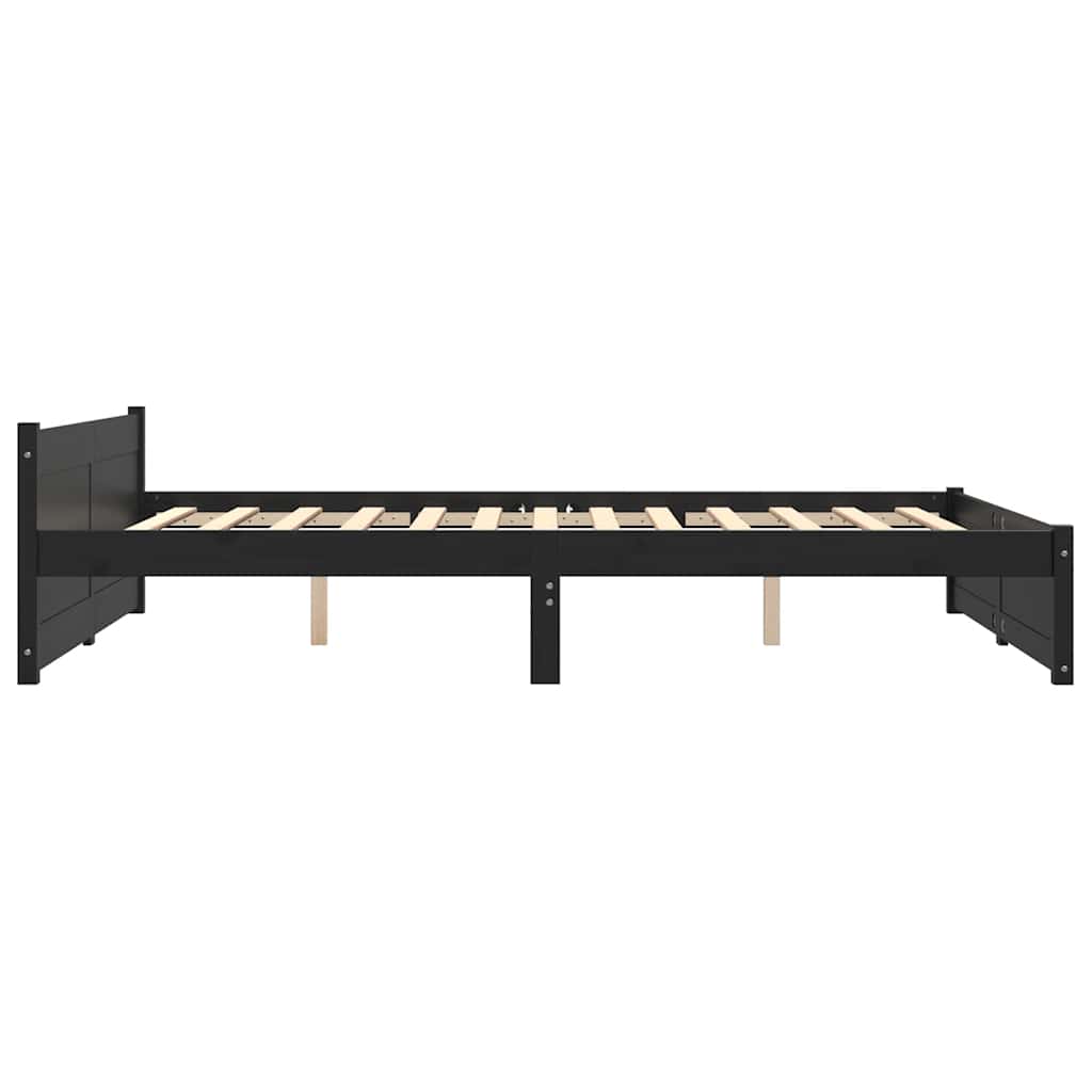 vidaXL Cadru de pat dublu, negru, 135x190 cm, lemn masiv vidaXL Cadru de pat dublu, negru, 135x190 cm, lemn masiv