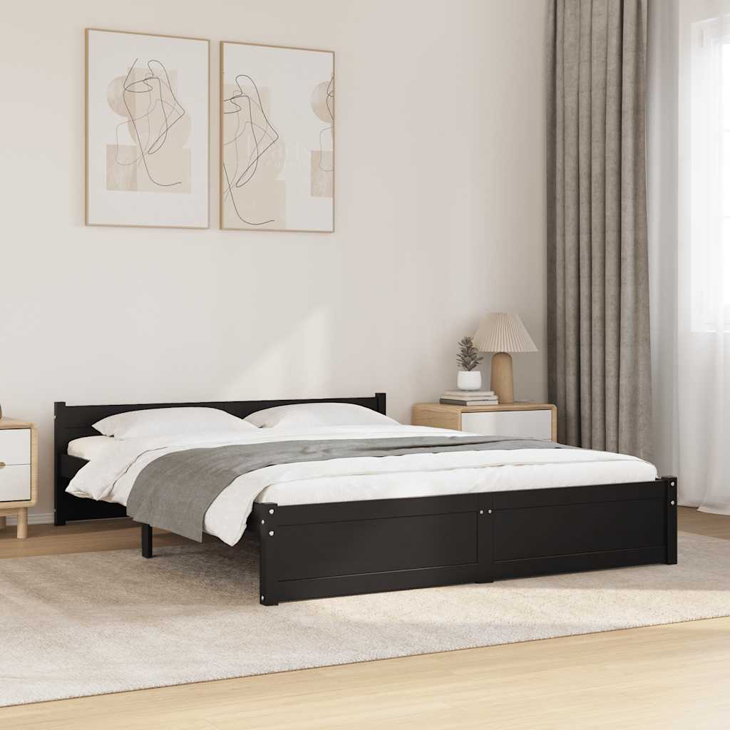 vidaXL Cadru de pat dublu, negru, 135x190 cm, lemn masiv vidaXL Cadru de pat dublu, negru, 135x190 cm, lemn masiv