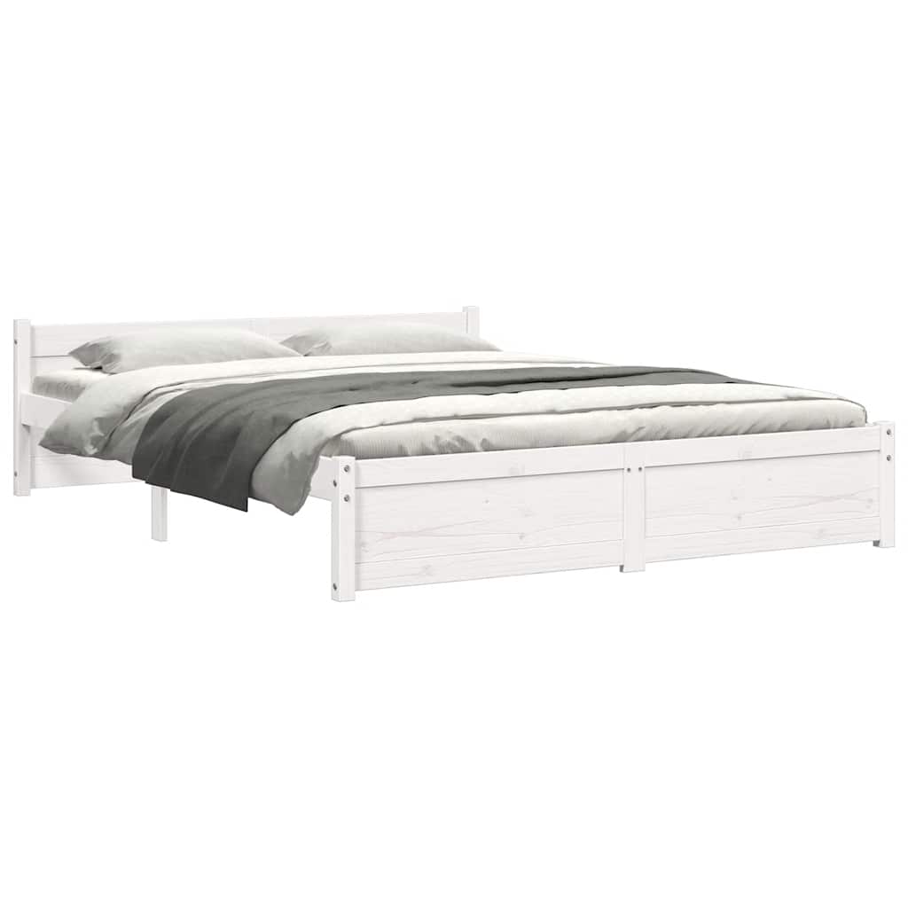 vidaXL Cadru de pat King Size, alb, 150x200 cm, lemn masiv vidaXL Cadru de pat King Size, alb, 150x200 cm, lemn masiv