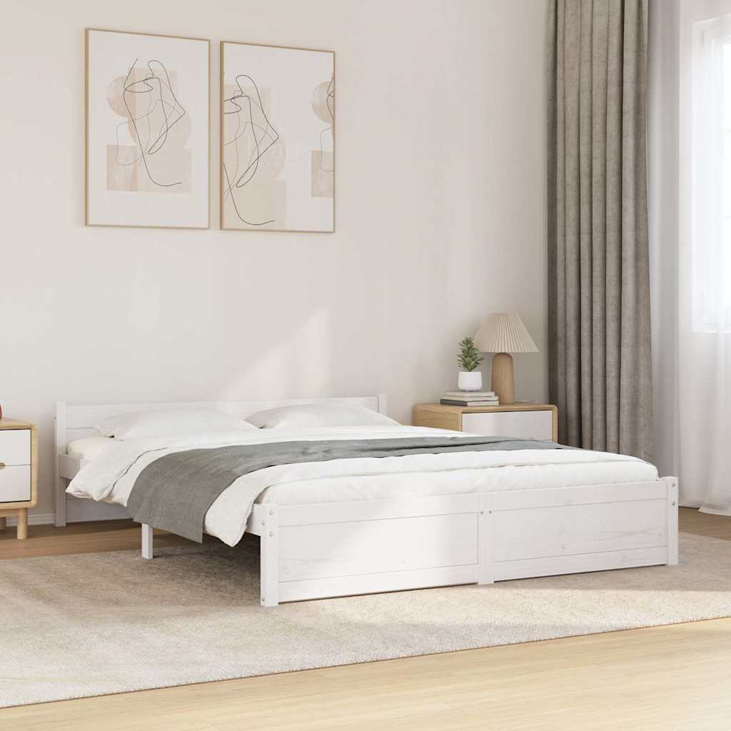 vidaXL Cadru de pat King Size, alb, 150x200 cm, lemn masiv vidaXL Cadru de pat King Size, alb, 150x200 cm, lemn masiv