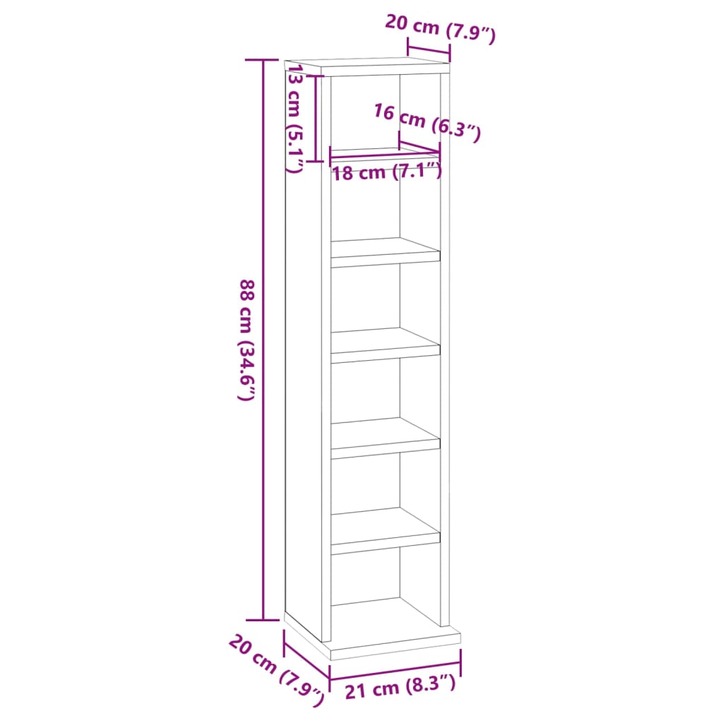 vidaXL Dulap CD-uri, sonoma gri, 21x20x88 cm, lemn prelucrat vidaXL Dulap CD-uri, sonoma gri, 21x20x88 cm, lemn prelucrat