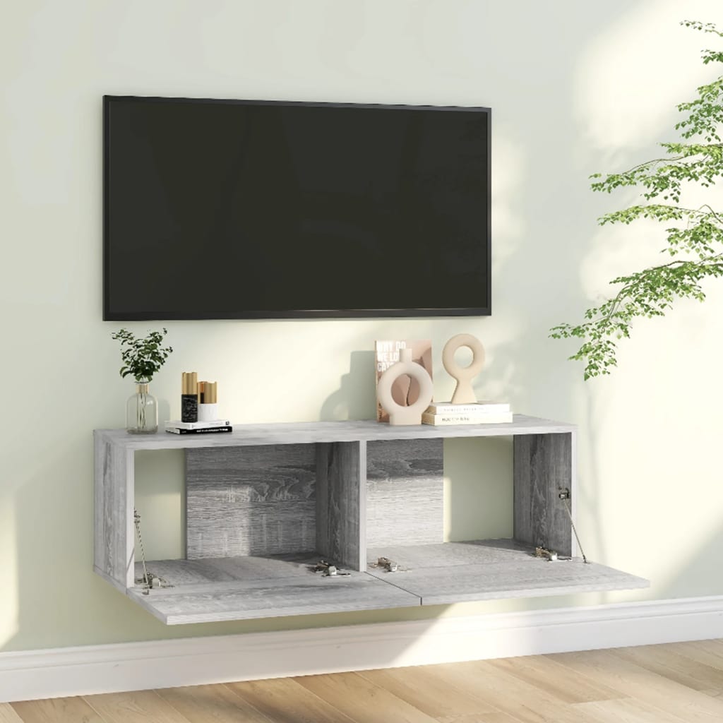 vidaXL Comodă TV de perete, gri sonoma, 100x30x30 cm, lemn prelucrat vidaXL Comodă TV de perete, gri sonoma, 100x30x30 cm, lemn prelucrat