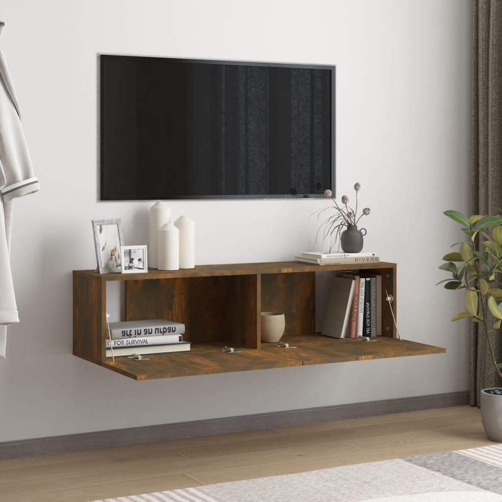 vidaXL Comodă TV de perete stejar afumat 120x30x30 cm lemn compozit vidaXL Comodă TV de perete stejar afumat 120x30x30 cm lemn compozit
