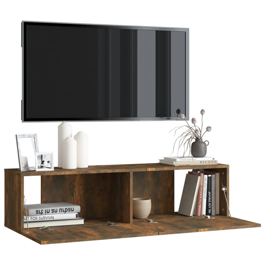 vidaXL Comodă TV de perete stejar afumat 120x30x30 cm lemn compozit vidaXL Comodă TV de perete stejar afumat 120x30x30 cm lemn compozit
