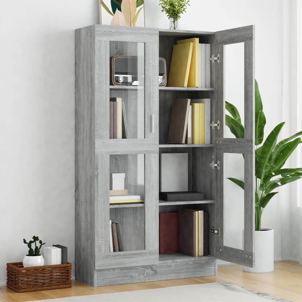 vidaXL Dulap vitrină, gri sonoma, 82,5x30,5x150 cm, lemn prelucrat