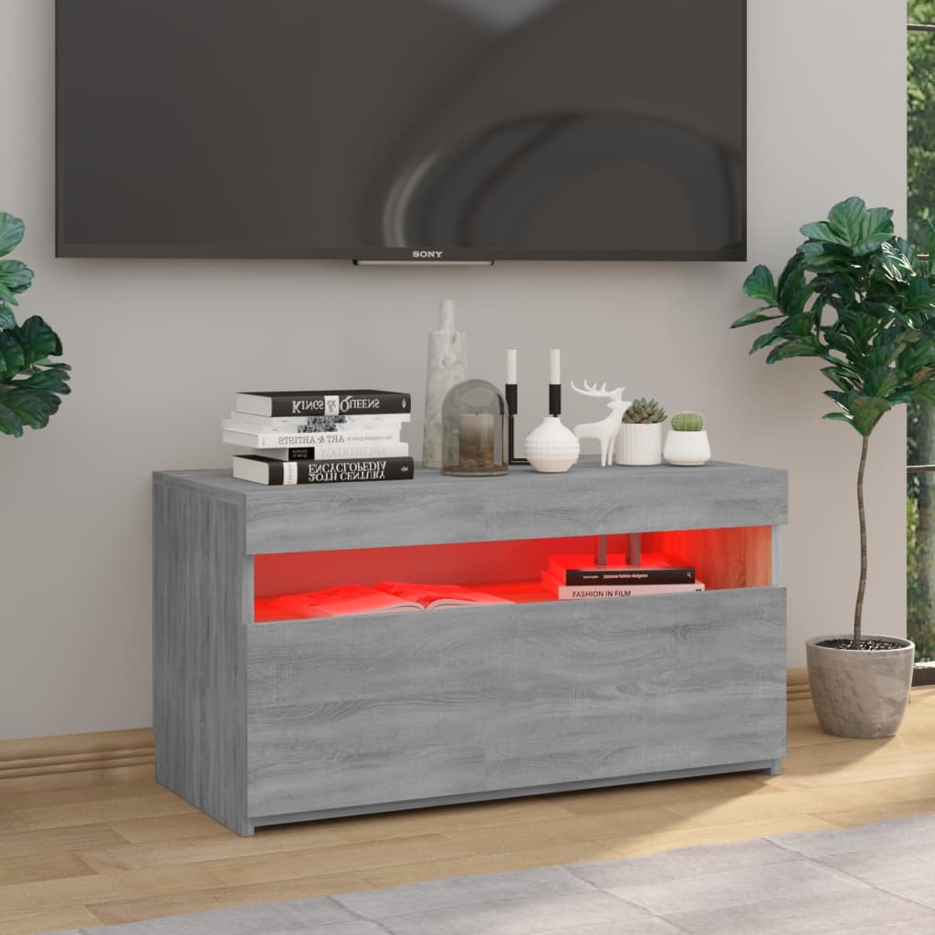 vidaXL Comodă TV cu lumini LED, sonoma gri, 75x35x40 cm vidaXL Comodă TV cu lumini LED, sonoma gri, 75x35x40 cm