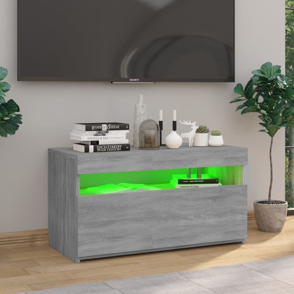 vidaXL Comodă TV cu lumini LED, sonoma gri, 75x35x40 cm vidaXL Comodă TV cu lumini LED, sonoma gri, 75x35x40 cm