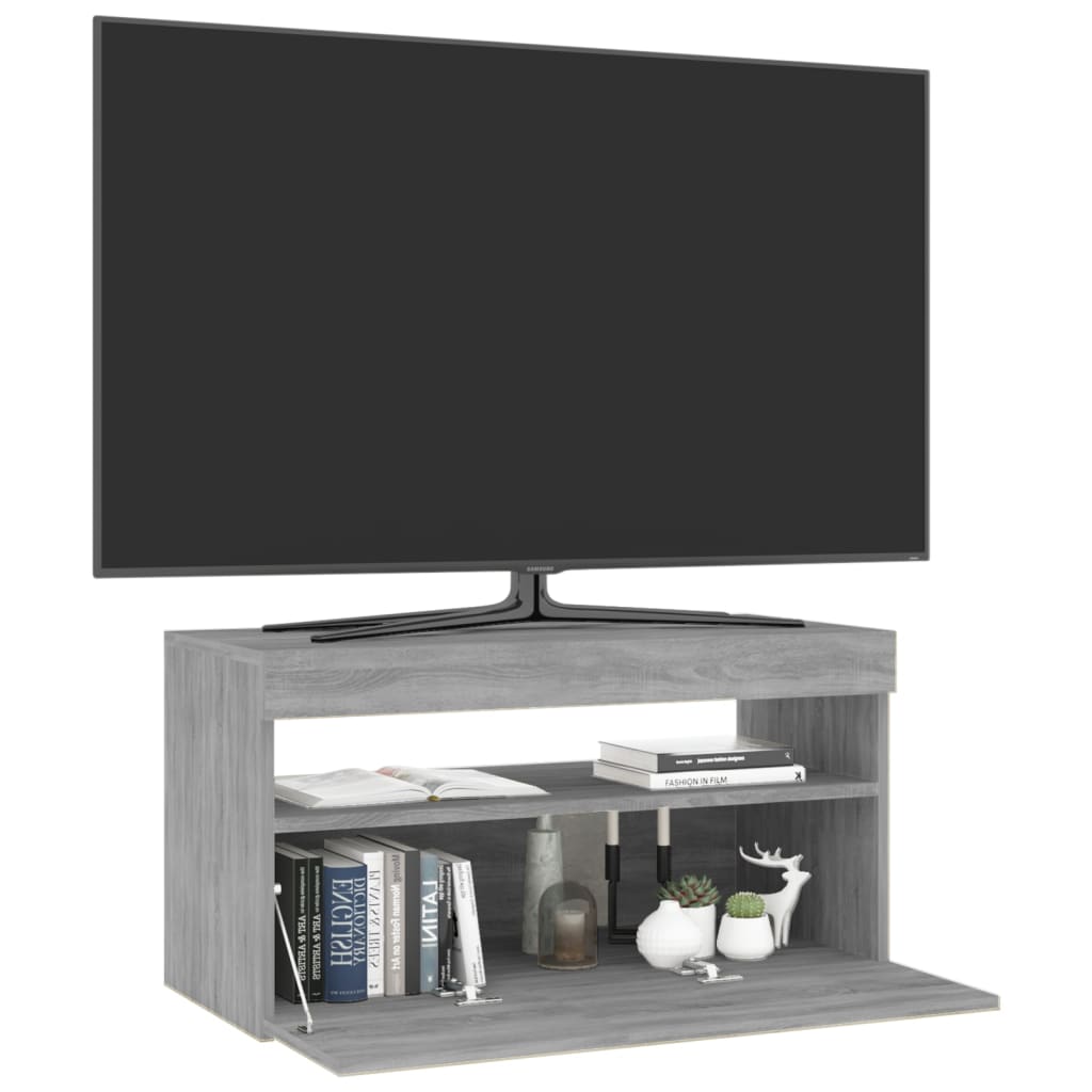 vidaXL Comodă TV cu lumini LED, sonoma gri, 75x35x40 cm vidaXL Comodă TV cu lumini LED, sonoma gri, 75x35x40 cm