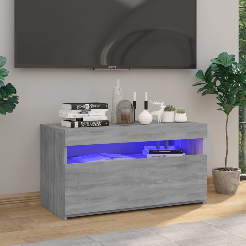 vidaXL Comodă TV cu lumini LED, sonoma gri, 75x35x40 cm vidaXL Comodă TV cu lumini LED, sonoma gri, 75x35x40 cm