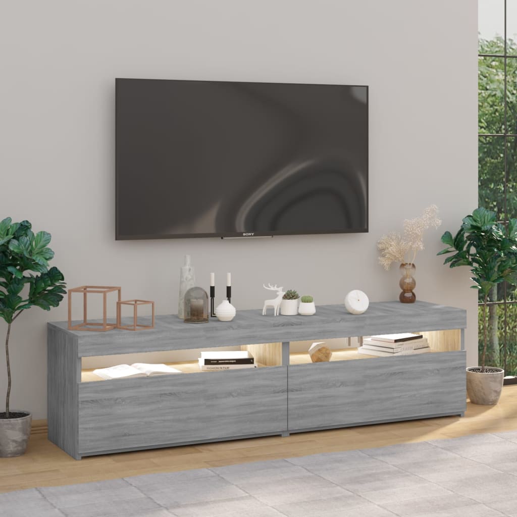 vidaXL Comodă TV cu lumini LED, 2 buc., Sonoma gri, 75x35x40 cm vidaXL Comodă TV cu lumini LED, 2 buc., Sonoma gri, 75x35x40 cm