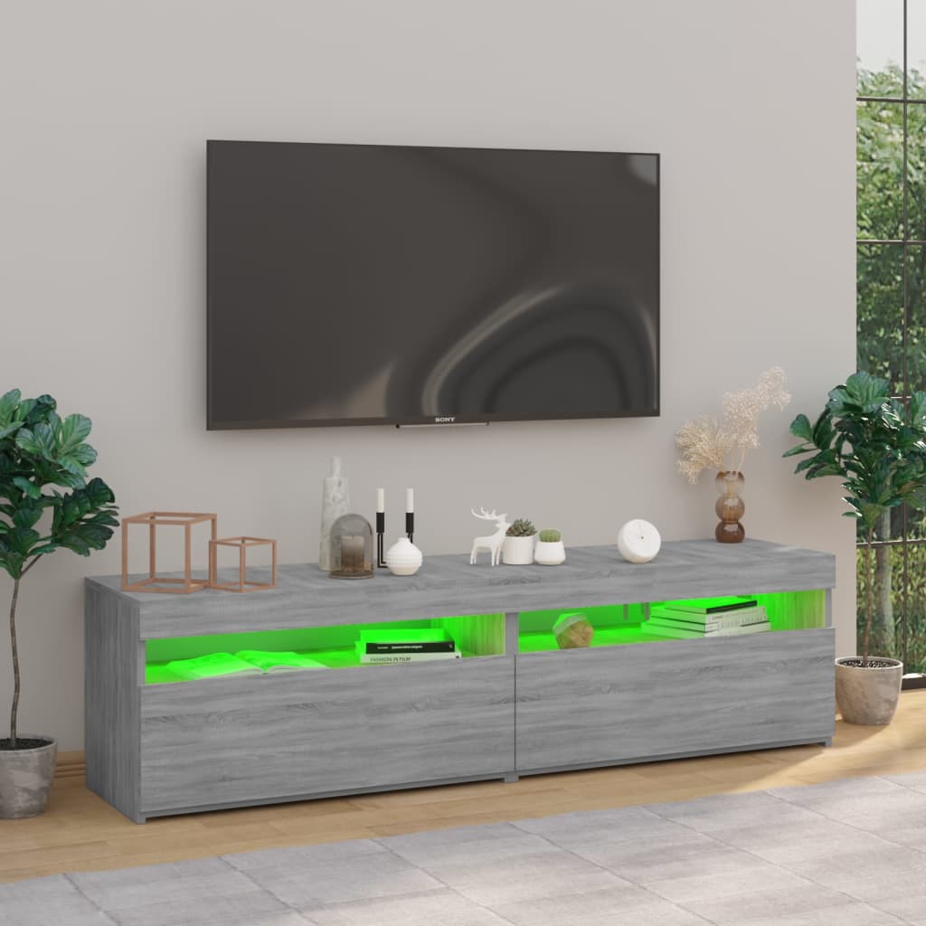 vidaXL Comodă TV cu lumini LED, 2 buc., Sonoma gri, 75x35x40 cm vidaXL Comodă TV cu lumini LED, 2 buc., Sonoma gri, 75x35x40 cm