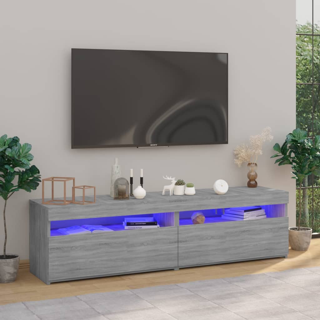 vidaXL Comodă TV cu lumini LED, 2 buc., Sonoma gri, 75x35x40 cm vidaXL Comodă TV cu lumini LED, 2 buc., Sonoma gri, 75x35x40 cm