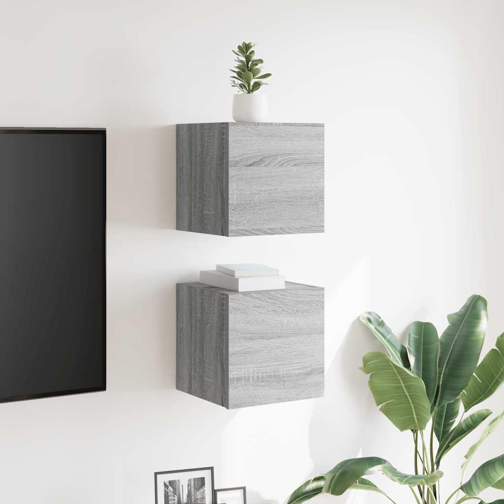 vidaXL Dulap TV montaj pe perete, 2 buc., sonoma gri, 30,5x30x30 cm