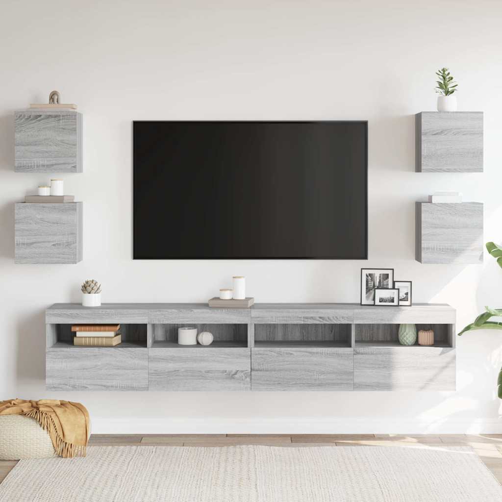 vidaXL Dulap TV montaj pe perete, 4 buc., sonoma gri, 30,5x30x30 cm