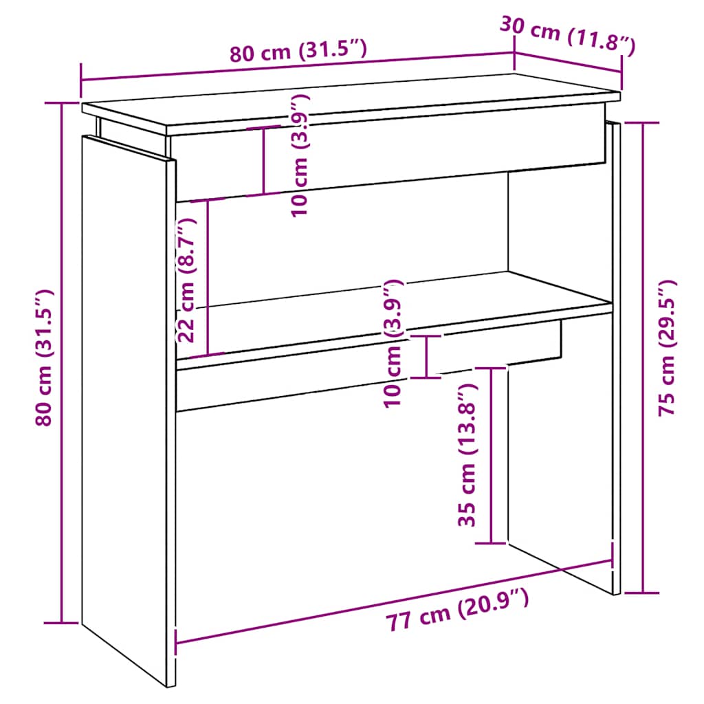 vidaXL Măsuță consolă, stejar maro, 80x30x80 cm, lemn prelucrat vidaXL Măsuță consolă, stejar maro, 80x30x80 cm, lemn prelucrat