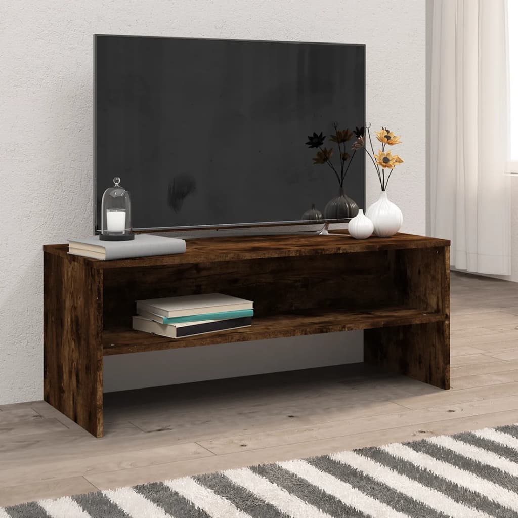vidaXL Comodă TV, stejar fumuriu, 100x40x40 cm, lemn compozit vidaXL Comodă TV, stejar fumuriu, 100x40x40 cm, lemn compozit