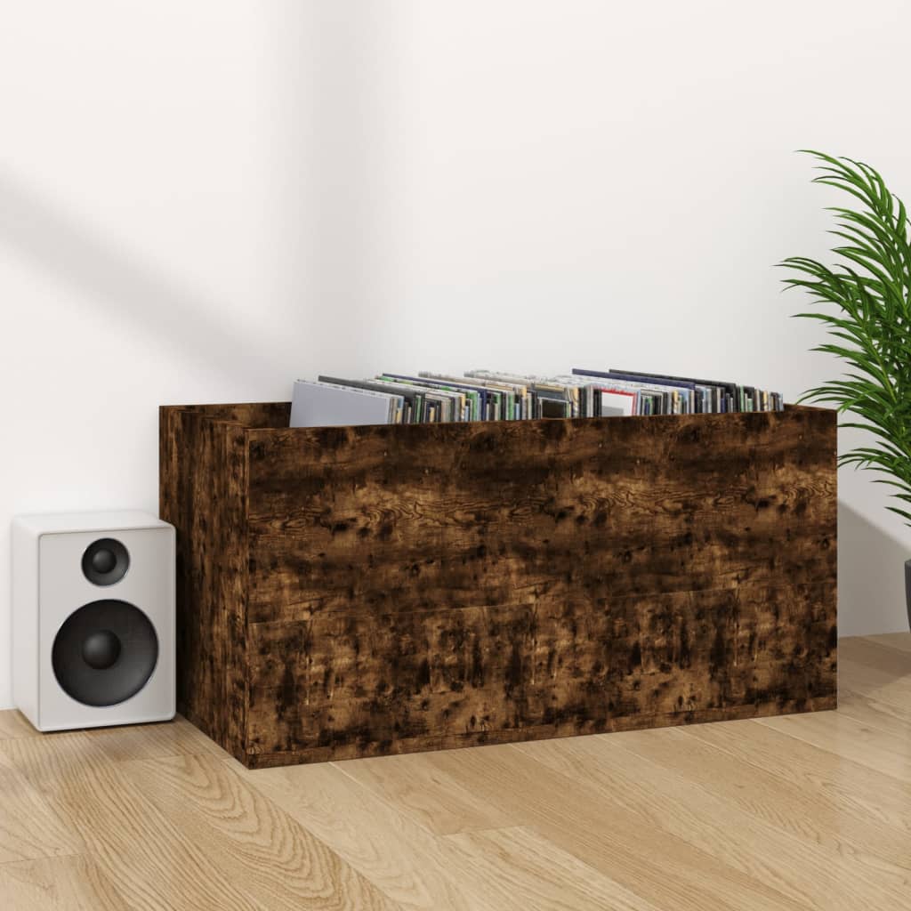 vidaXL Cutie de depozitare viniluri, stejar fumuriu, 71x34x36 cm, lemn vidaXL Cutie de depozitare viniluri, stejar fumuriu, 71x34x36 cm, lemn