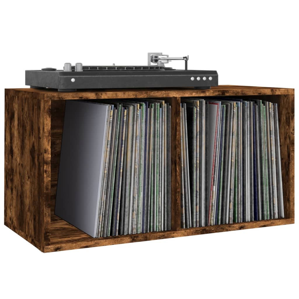 vidaXL Cutie de depozitare viniluri, stejar fumuriu, 71x34x36 cm, lemn vidaXL Cutie de depozitare viniluri, stejar fumuriu, 71x34x36 cm, lemn