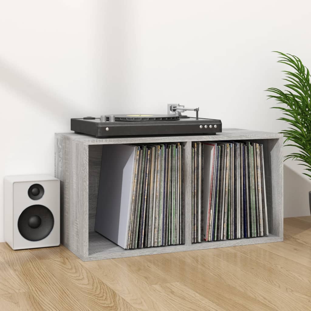vidaXL Cutie de depozitare viniluri, gri sonoma, 71x34x36 cm, lemn
