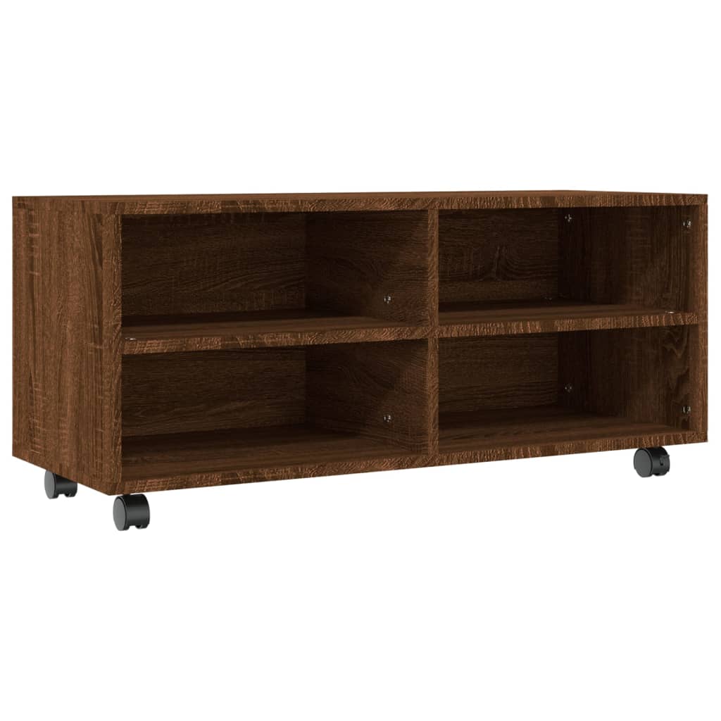 vidaXL Comodă TV cu roți, stejar maro, 90x35x35 cm, lemn prelucrat vidaXL Comodă TV cu roți, stejar maro, 90x35x35 cm, lemn prelucrat