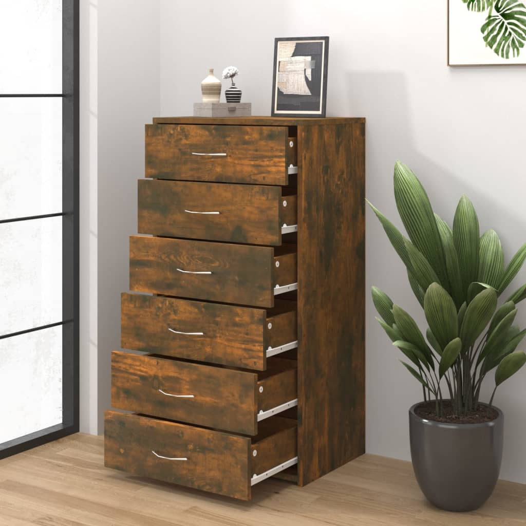 vidaXL Servantă cu 6 sertare, stejar fumuriu, 50x34x96 cm, lemn vidaXL Servantă cu 6 sertare, stejar fumuriu, 50x34x96 cm, lemn