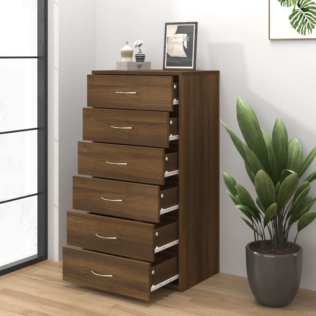 vidaXL Servantă cu 6 sertare, stejar maro, 50x34x96 cm, lemn