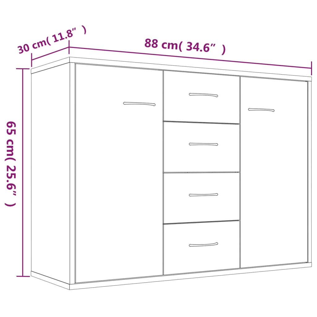 vidaXL Dulap lateral, stejar fumuriu, 88x30x65 cm, lemn compozit