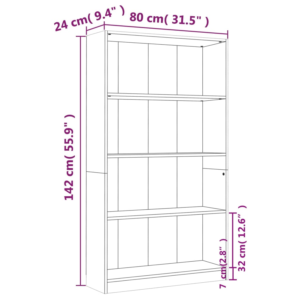 vidaXL Bibliotecă 4 niveluri stejar fumuriu 80x24x142 cm lemn compozit vidaXL Bibliotecă 4 niveluri stejar fumuriu 80x24x142 cm lemn compozit
