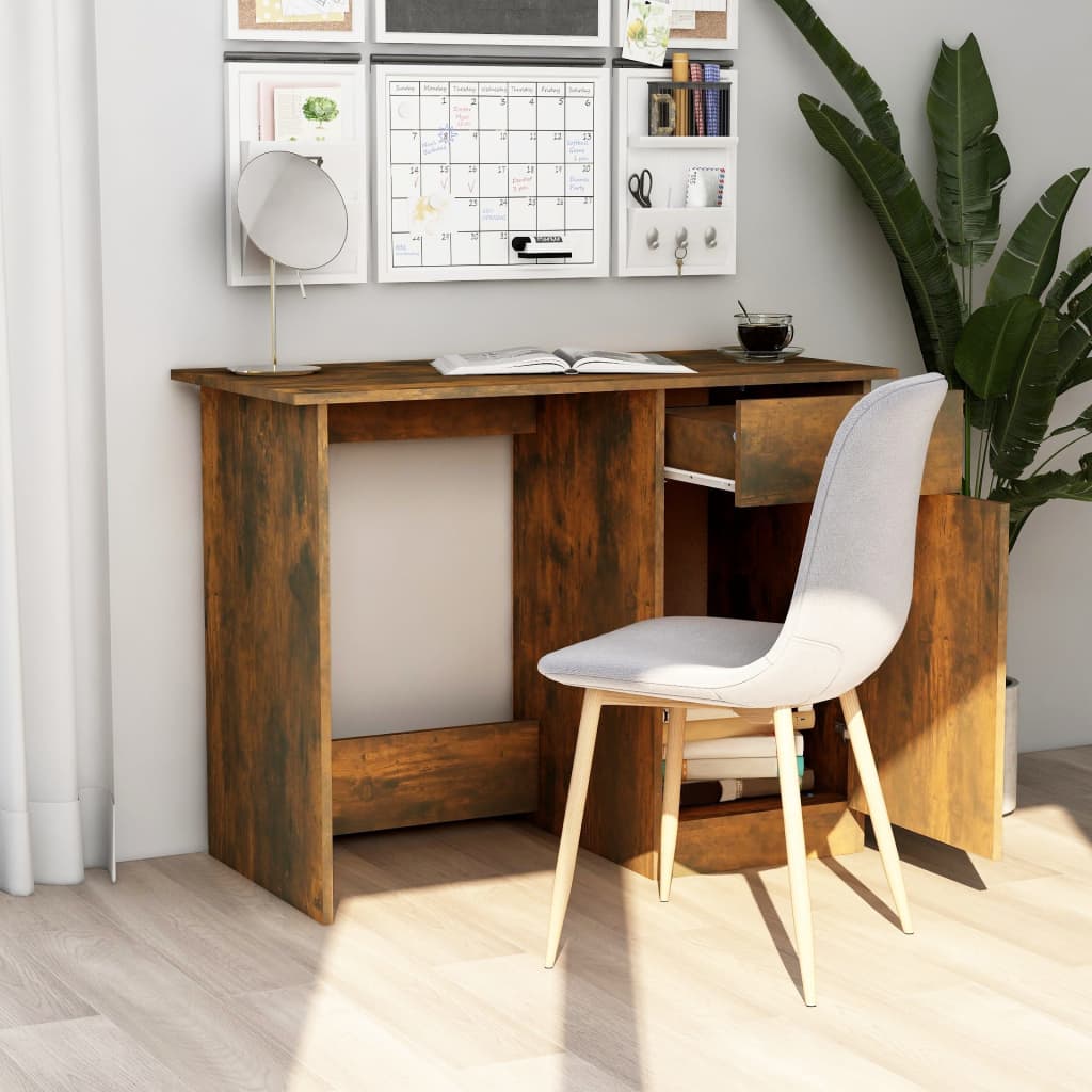 vidaXL Birou, stejar fumuriu, 100x50x76 cm, lemn prelucrat
