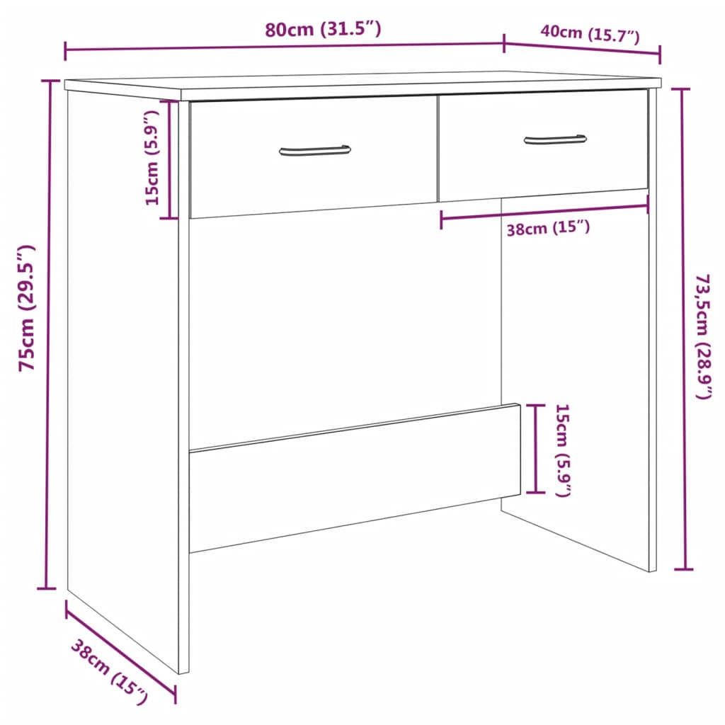 vidaXL Birou, stejar fumuriu, 80x40x75 cm, lemn prelucrat