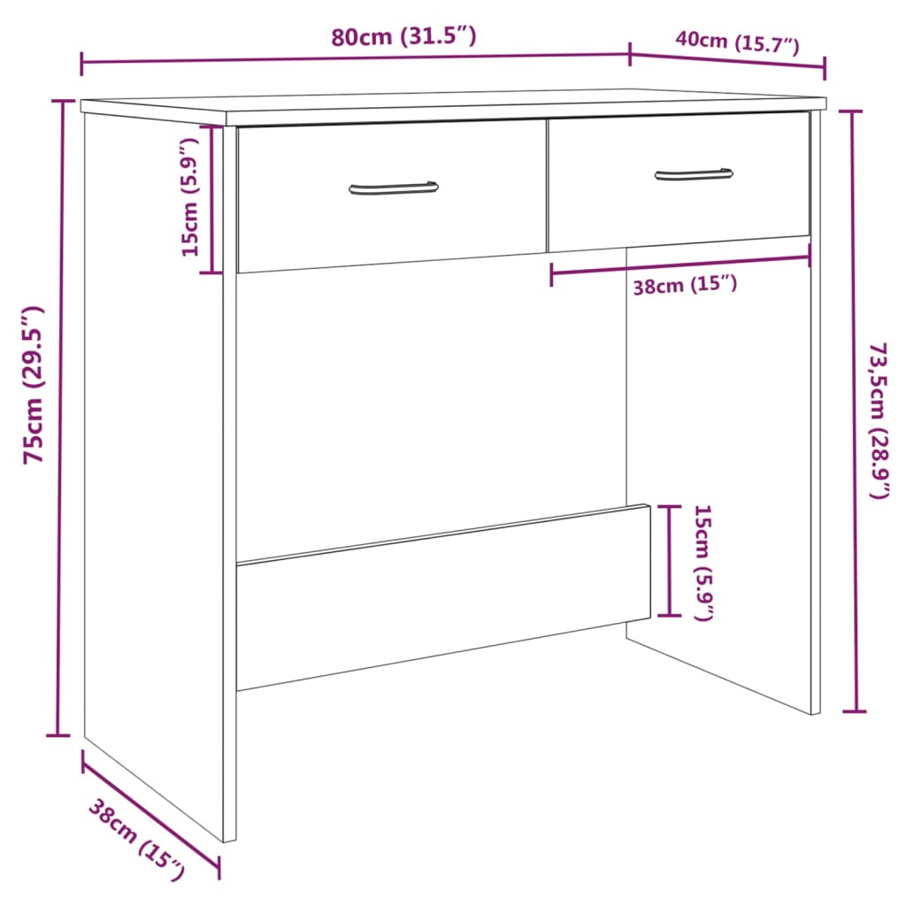 vidaXL Birou Gri Sonoma 80x40x75 cm lemn prelucrat