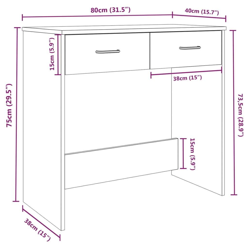 vidaXL Birou Stejar maro 80x40x75 cm Lemn prelucrat